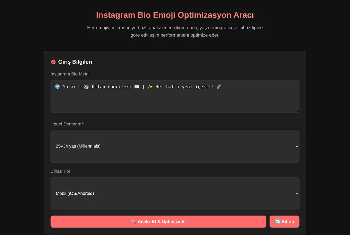 Instagram Bio Emoji Optimizasyon Aracı ekran görüntüsü 2