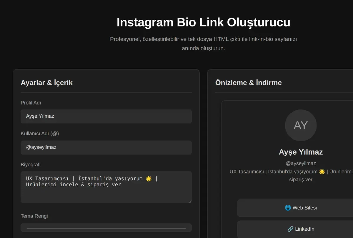 Instagram Bio Link Oluşturucu ekran görüntüsü