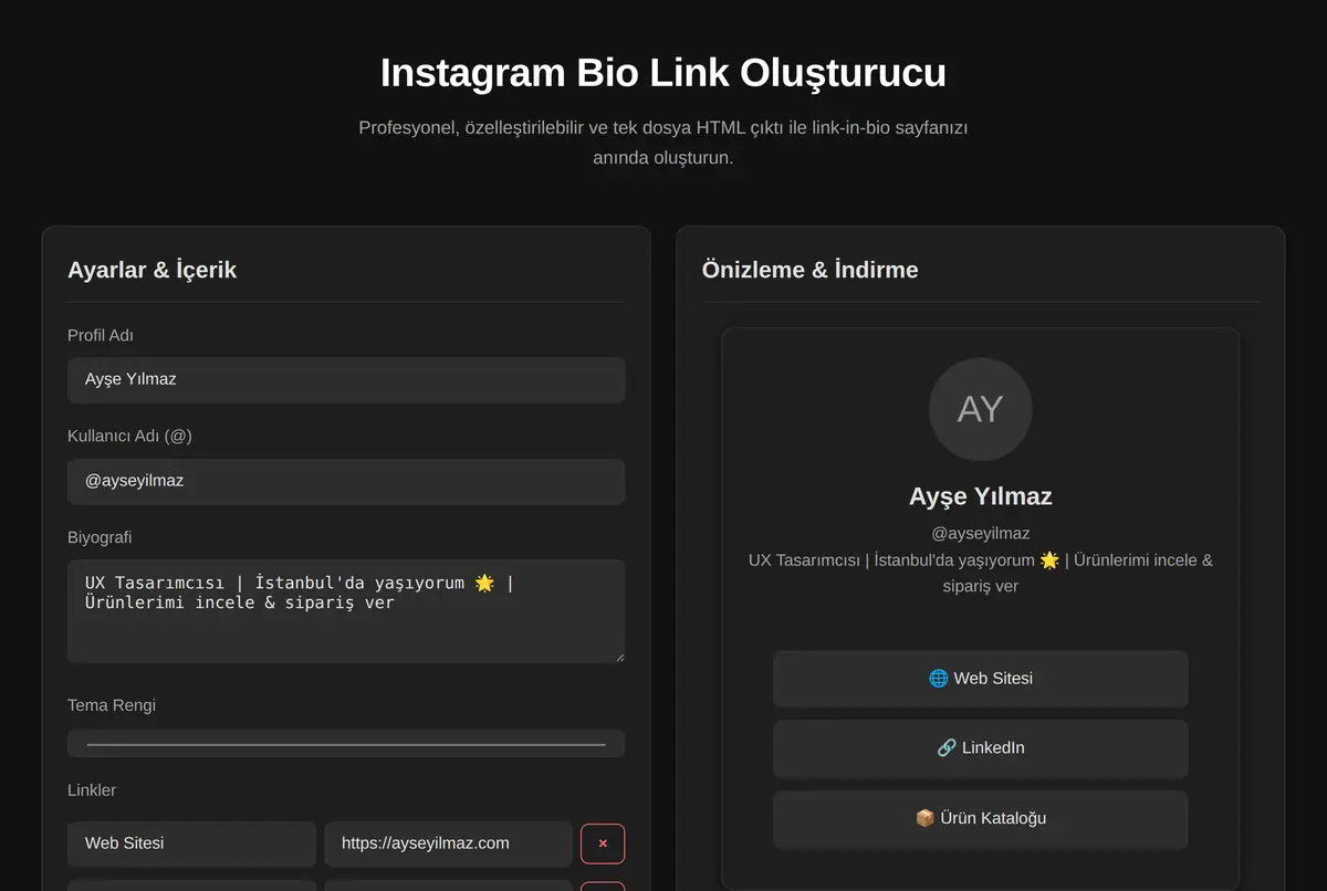 Instagram Bio Link Oluşturucu ekran görüntüsü 2