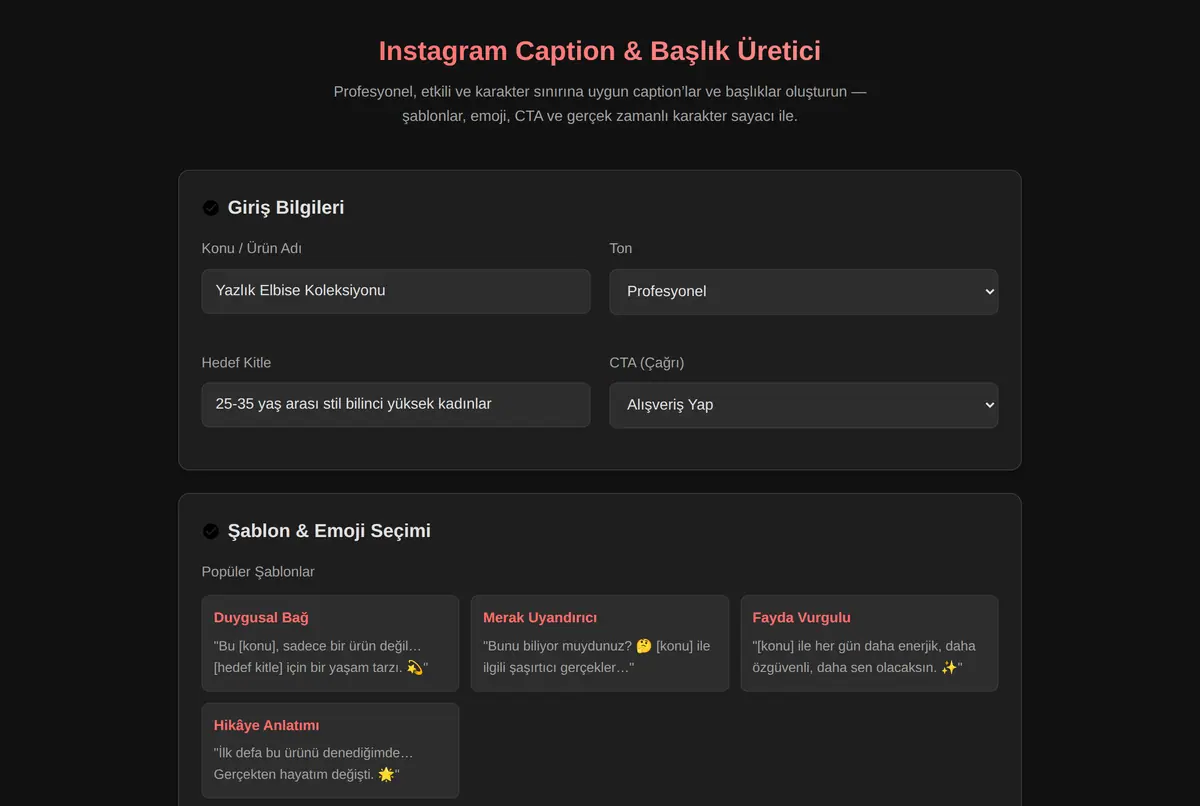 Instagram Caption & Başlık Üretici ekran görüntüsü 2