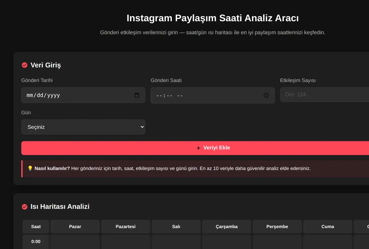 Instagram Paylaşım Saati Analiz Aracı ekran görüntüsü