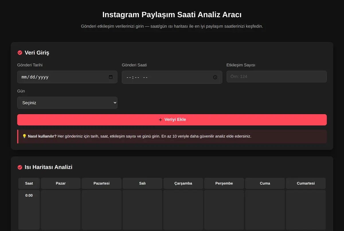 Instagram Paylaşım Saati Analiz Aracı ekran görüntüsü 2