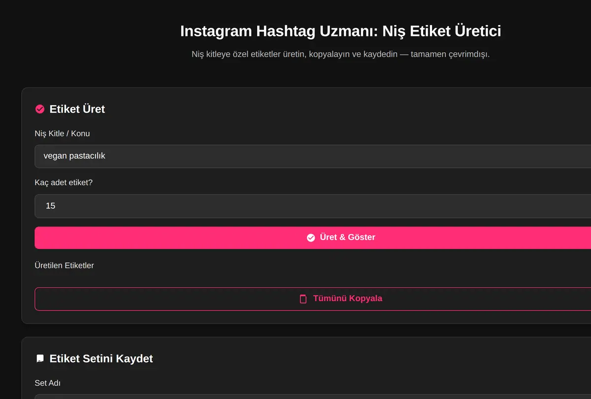 Instagram Hashtag Uzmanı: Niş Etiket Üretici ekran görüntüsü