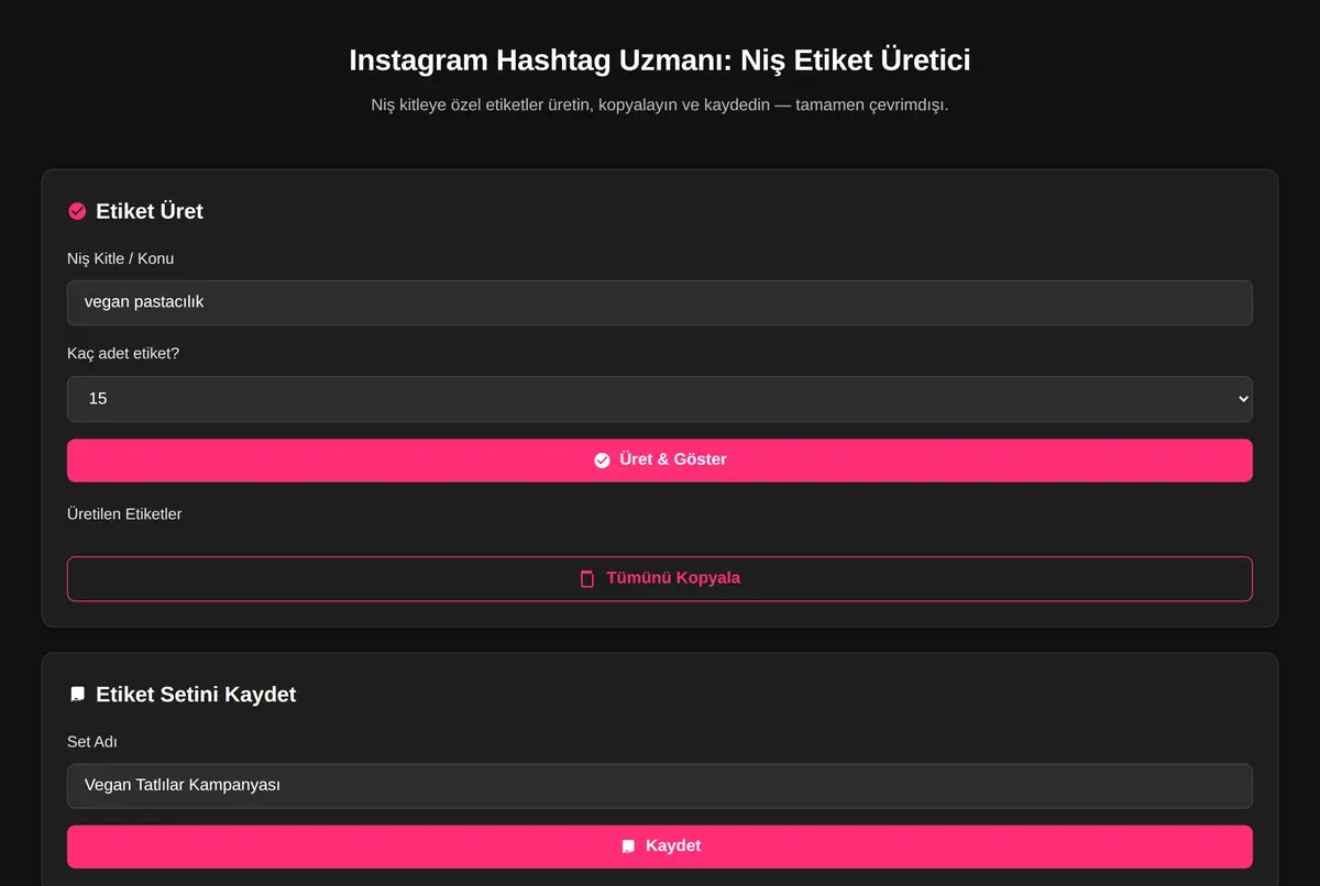 Instagram Hashtag Uzmanı: Niş Etiket Üretici ekran görüntüsü 2