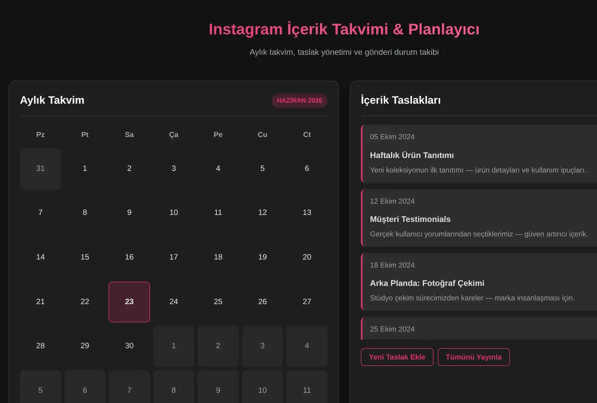 Instagram İçerik Takvimi & Planlayıcı ekran görüntüsü