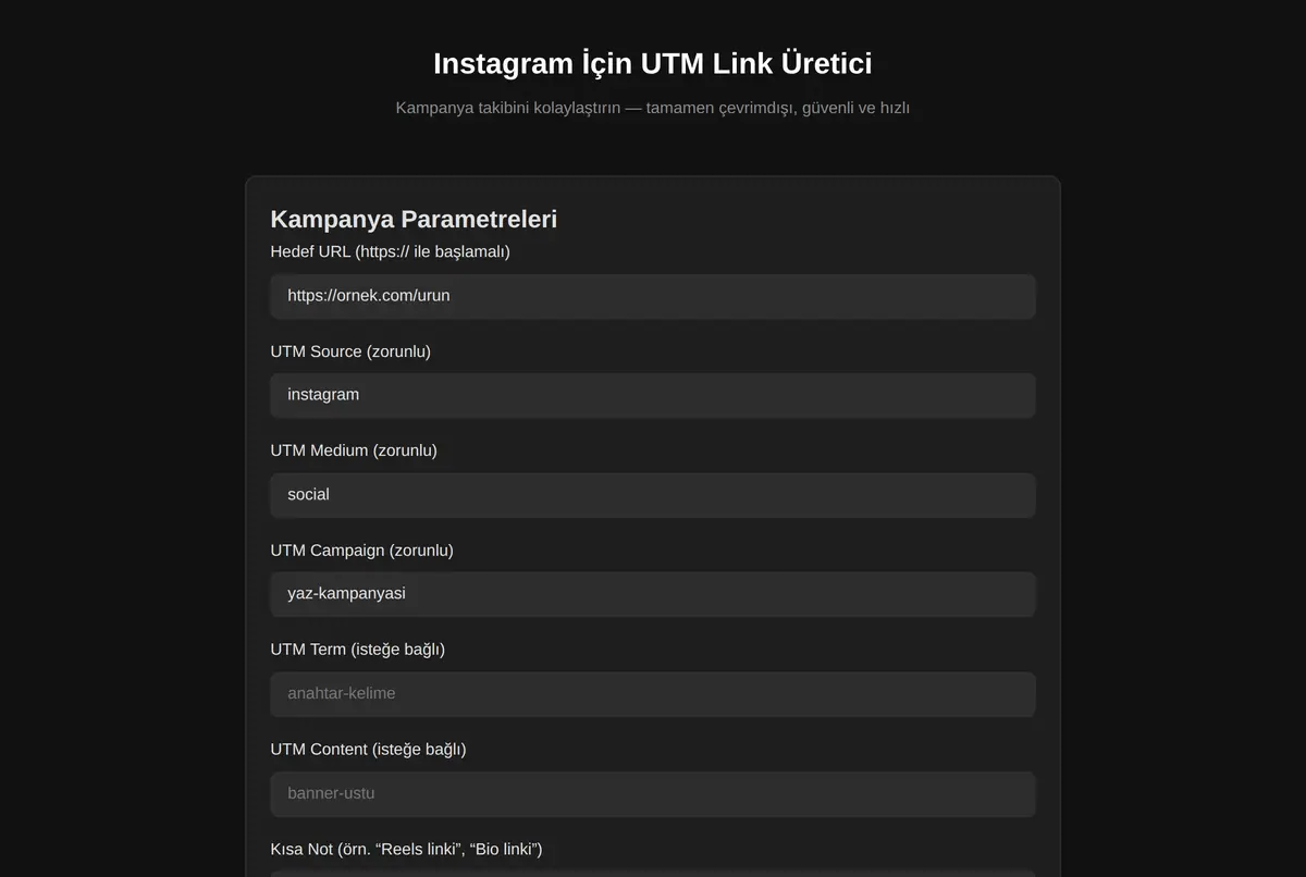 Instagram İçin UTM Link Üretici ekran görüntüsü 2