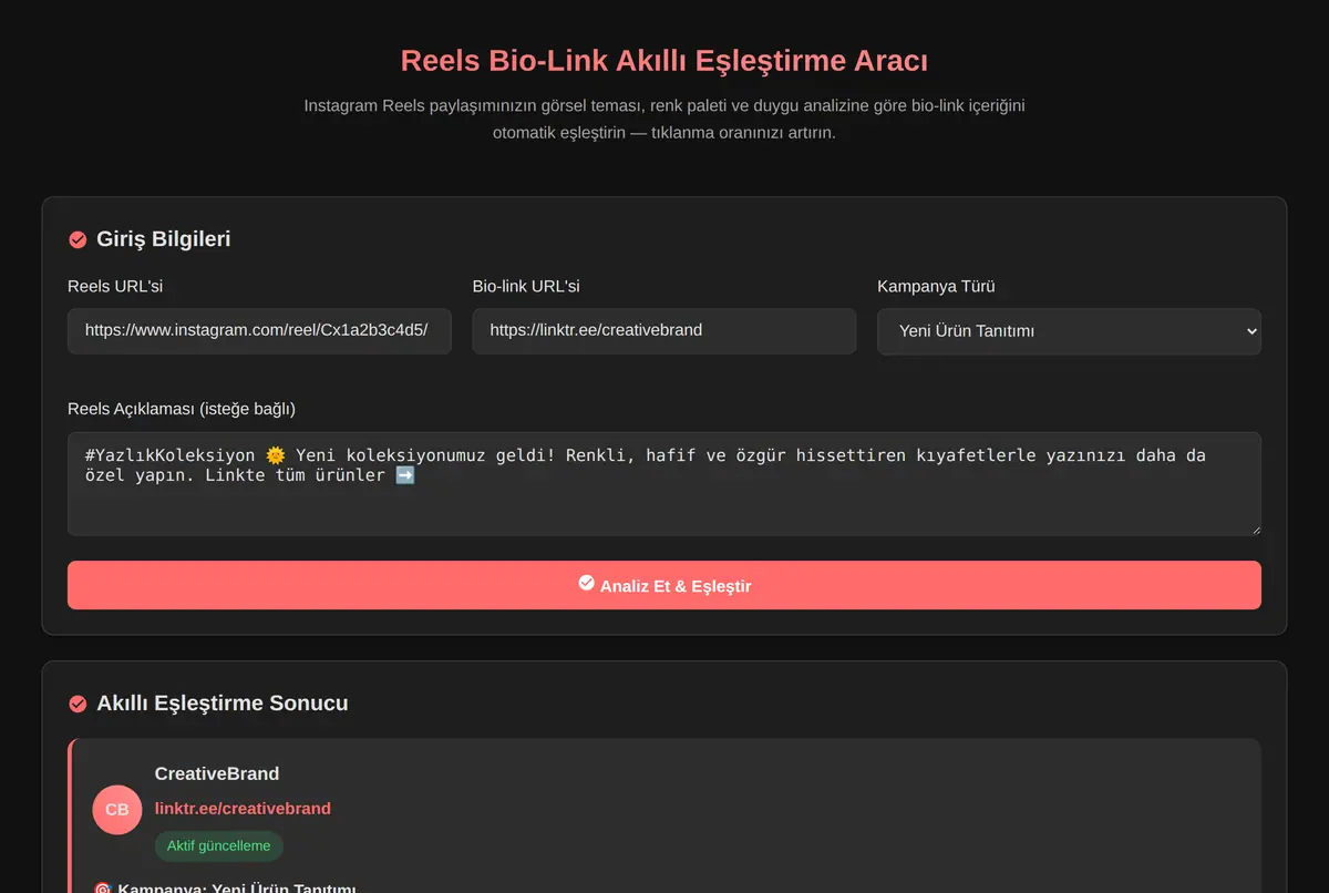 Reels Bio-Link Akıllı Eşleştirme Aracı ekran görüntüsü 2
