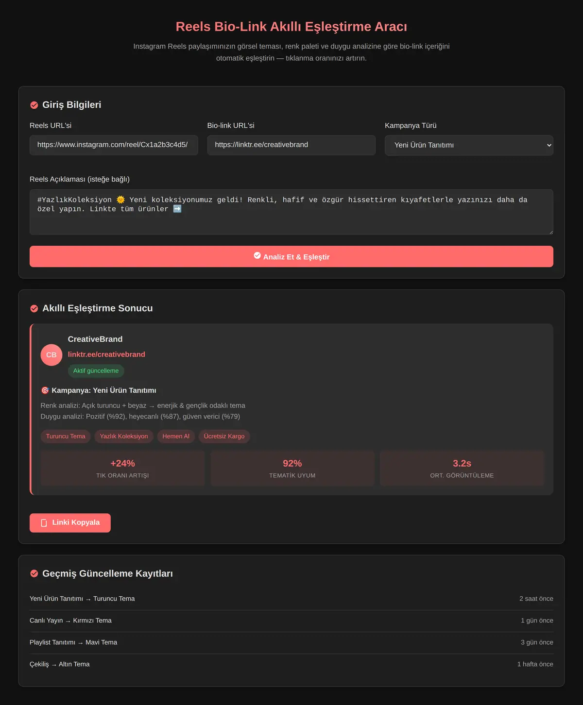Reels Bio-Link Akıllı Eşleştirme Aracı ekran görüntüsü 3