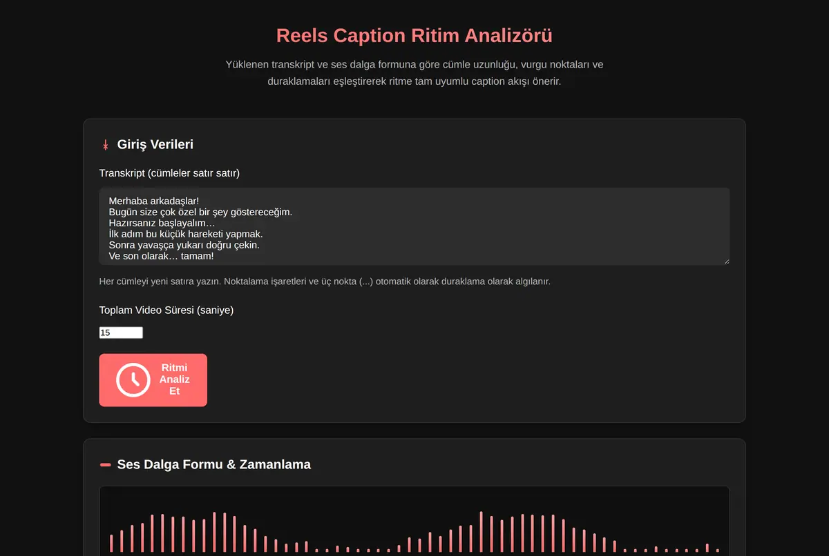 Reels Caption Ritim Analizörü ekran görüntüsü 2