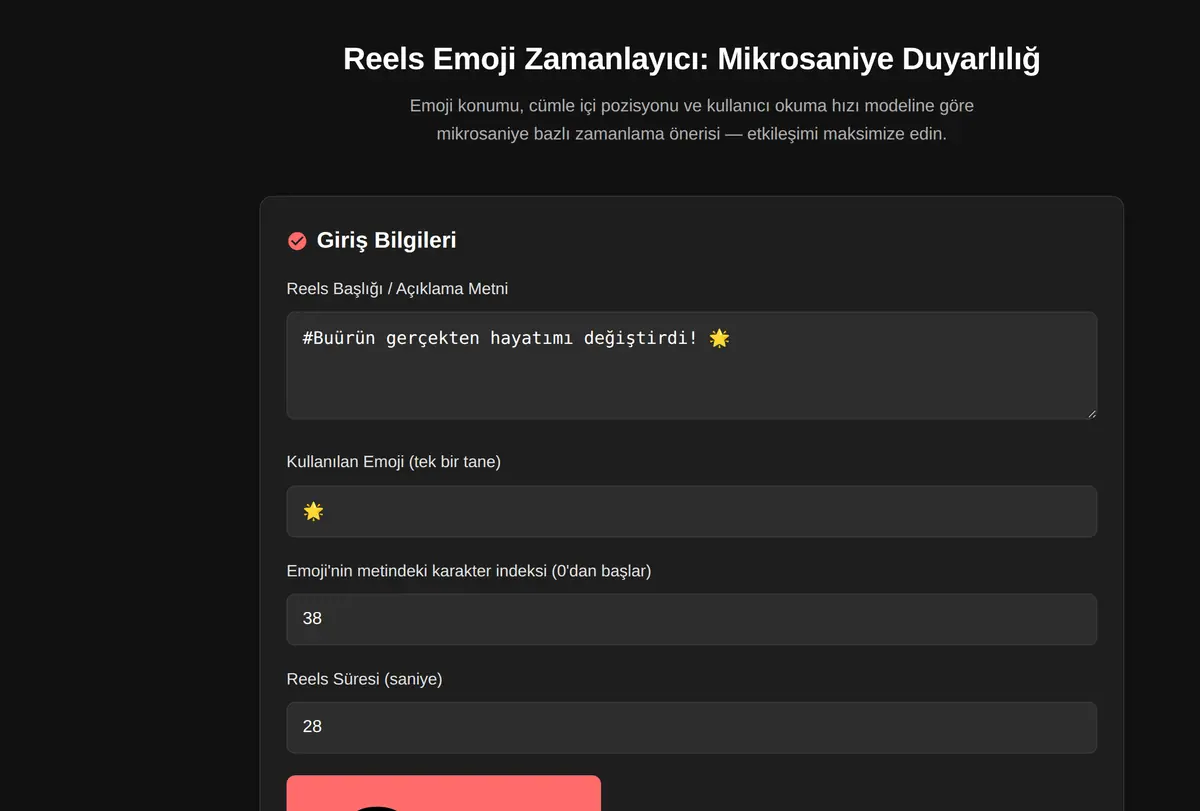 Reels Emoji Zamanlayıcı: Mikrosaniye Duyarlılığ ekran görüntüsü