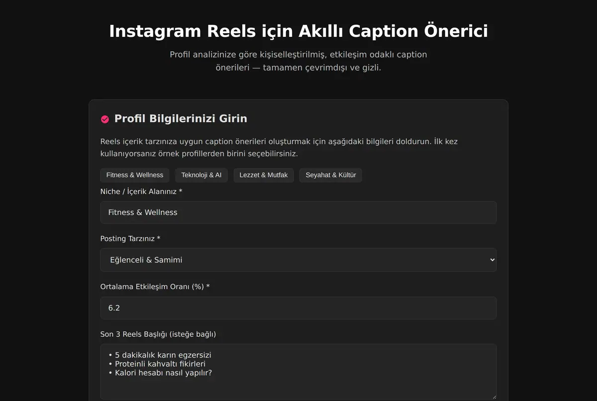Instagram Reels için Akıllı Caption Önerici ekran görüntüsü 2