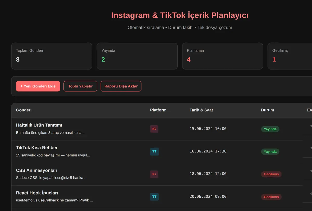 Instagram & TikTok İçerik Planlayıcı ekran görüntüsü