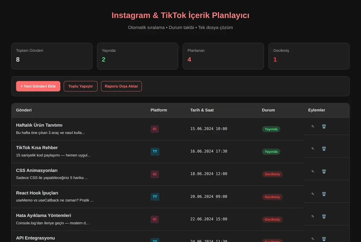 Instagram & TikTok İçerik Planlayıcı ekran görüntüsü 2