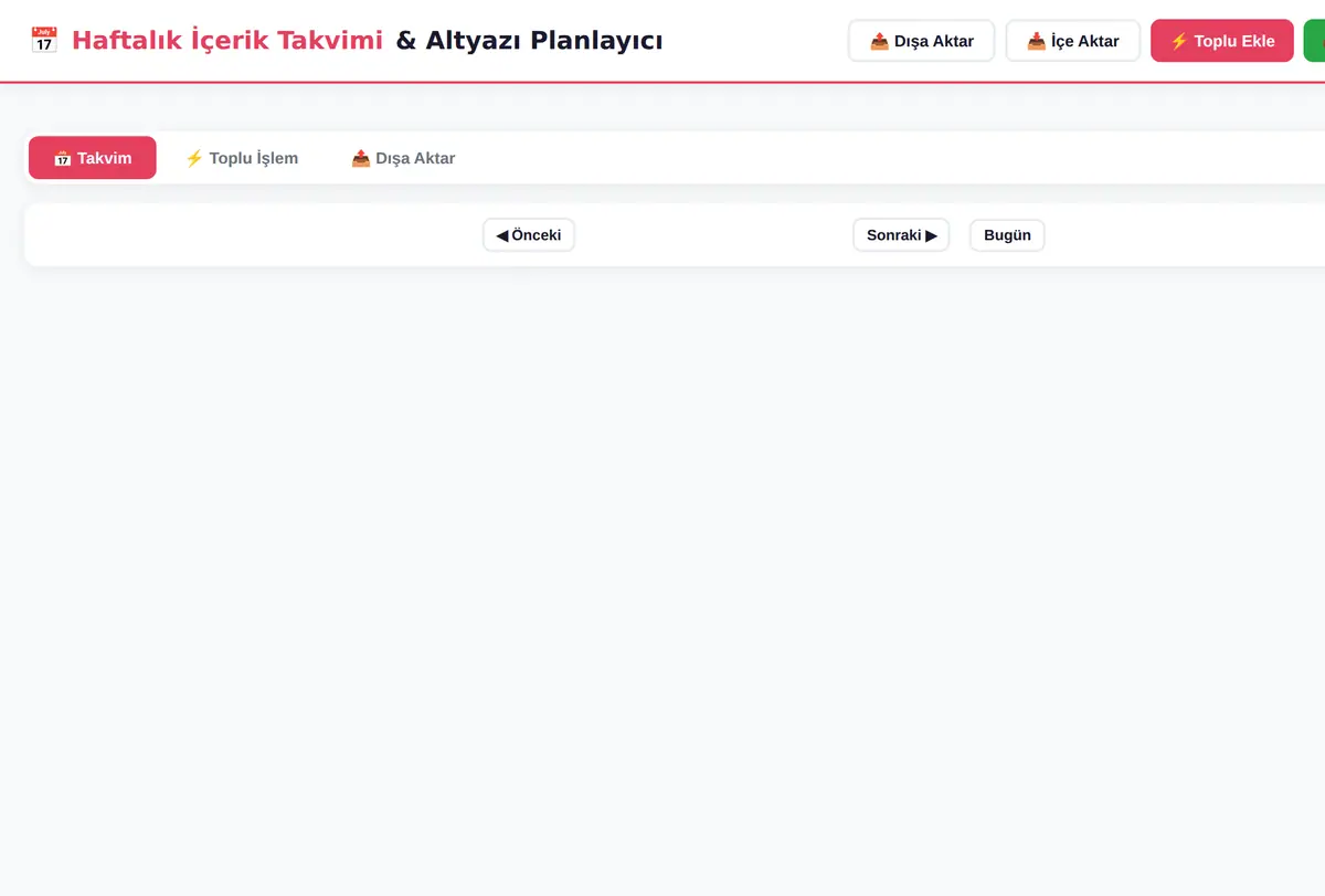 Haftalık İçerik Takvimi & Altyazı Planlayıcı ekran görüntüsü