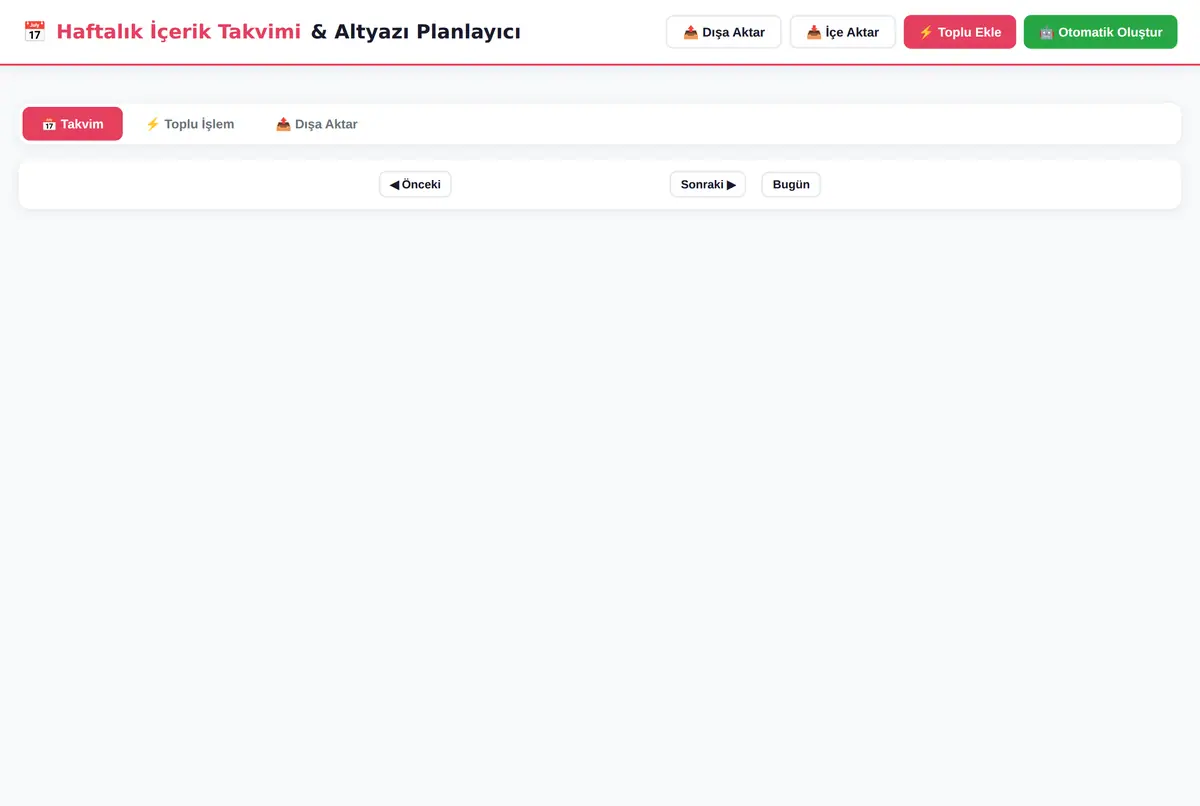 Haftalık İçerik Takvimi & Altyazı Planlayıcı ekran görüntüsü 2