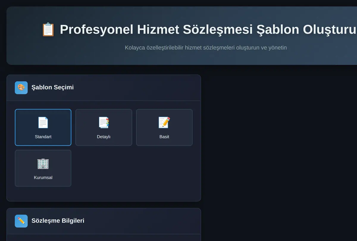 Profesyonel Hizmet Sözleşmesi Şablon Oluşturucu ekran görüntüsü