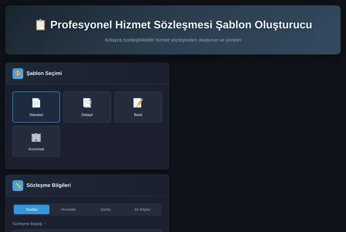 Profesyonel Hizmet Sözleşmesi Şablon Oluşturucu ekran görüntüsü 2