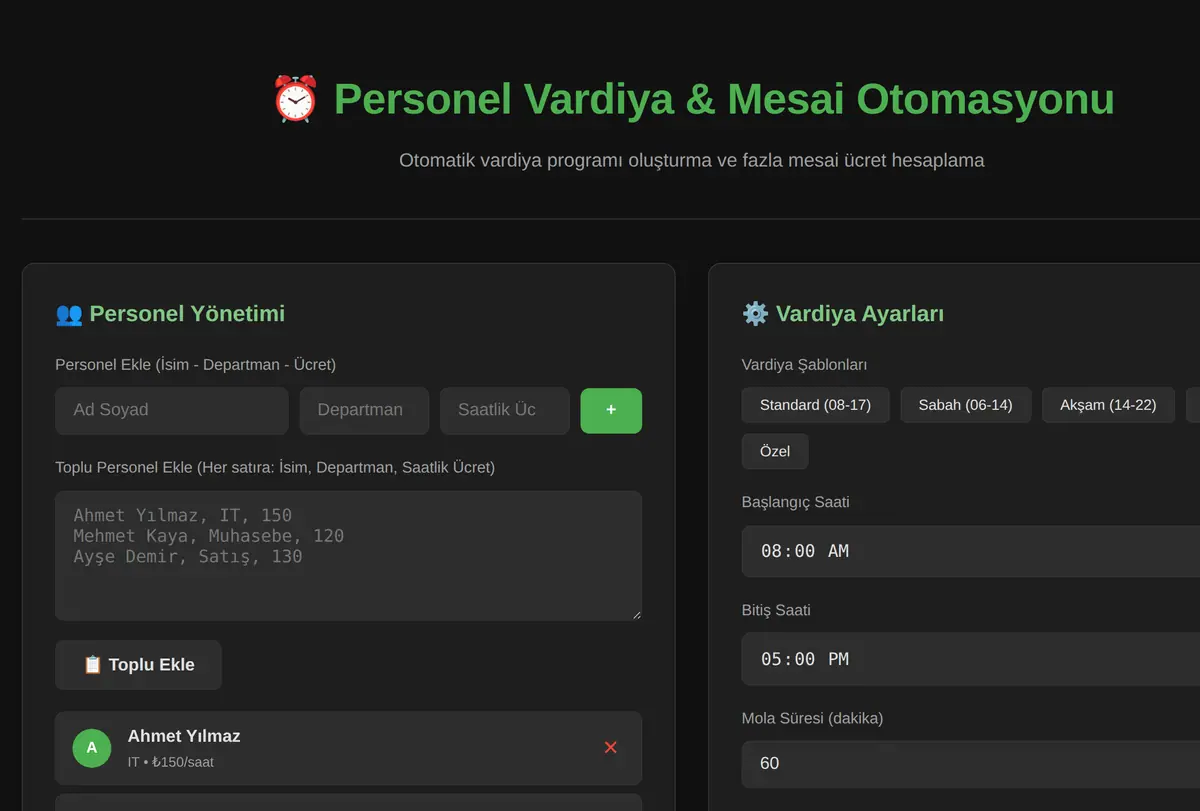Personel Vardiya & Mesai Otomasyonu ekran görüntüsü