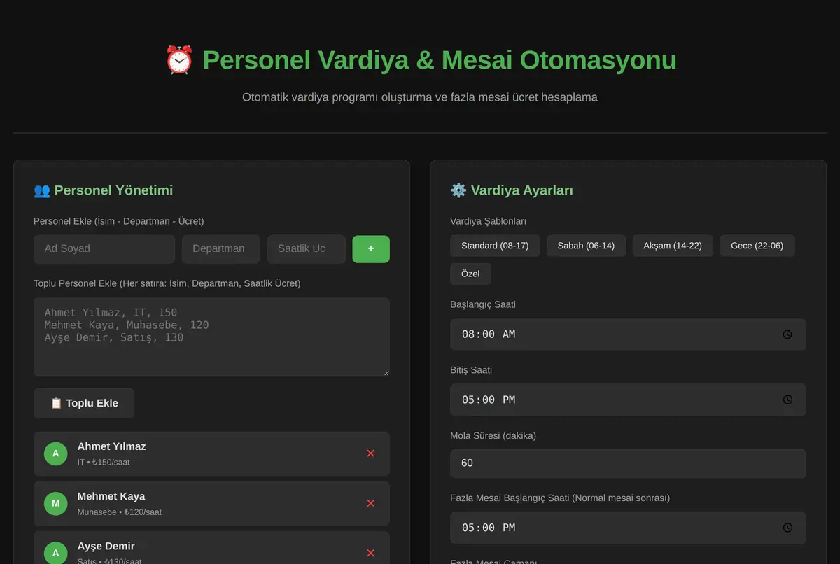 Personel Vardiya & Mesai Otomasyonu ekran görüntüsü 2