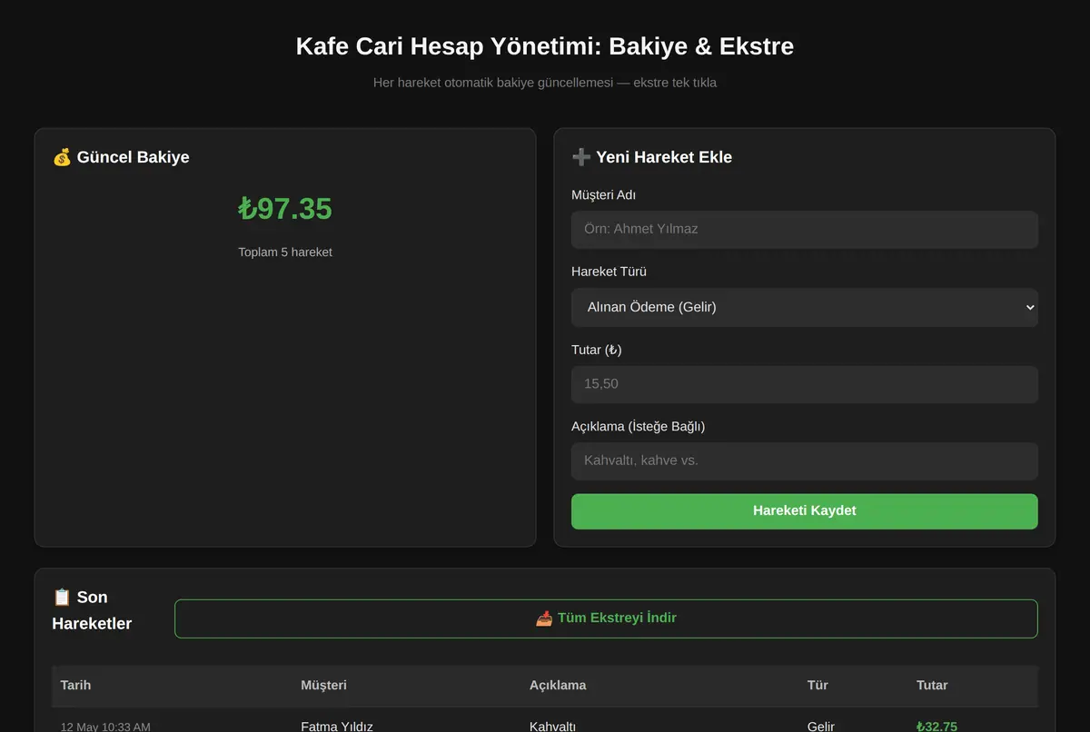 Kafe Cari Hesap Yönetimi: Bakiye & Ekstre ekran görüntüsü 2