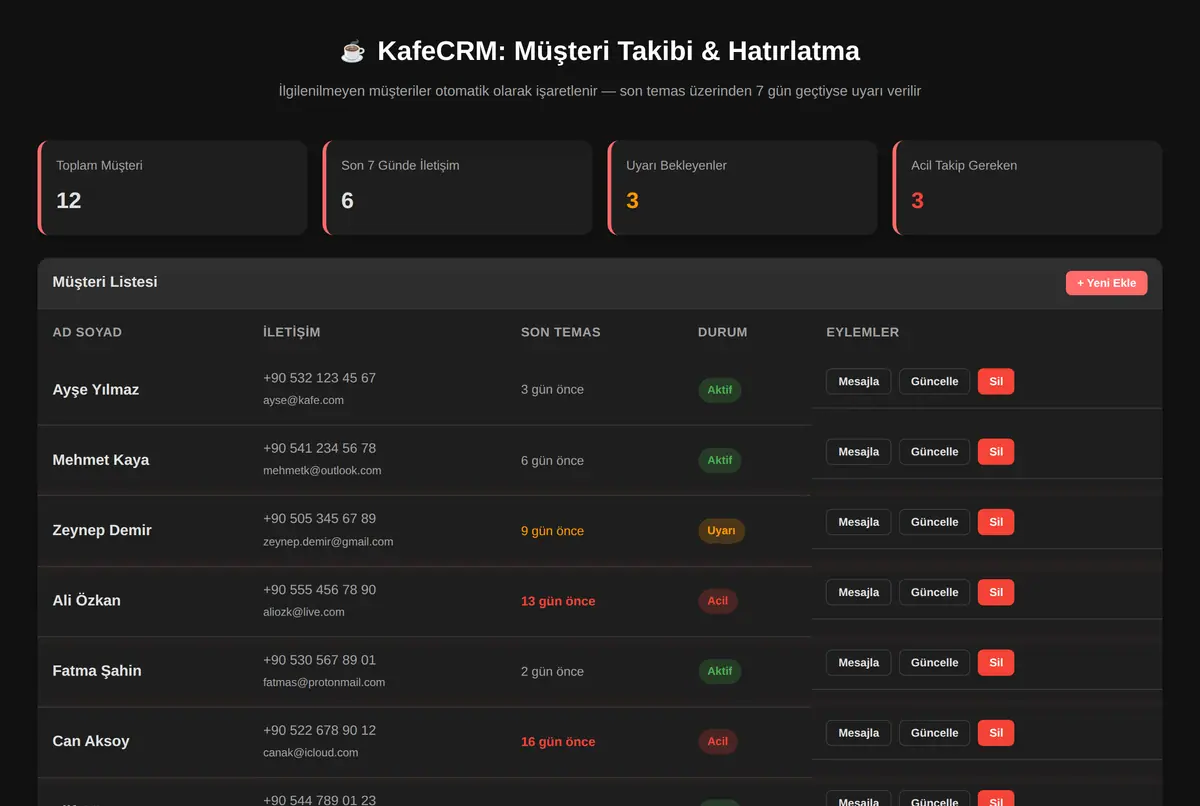 KafeCRM: Müşteri Takibi & Hatırlatma ekran görüntüsü 2
