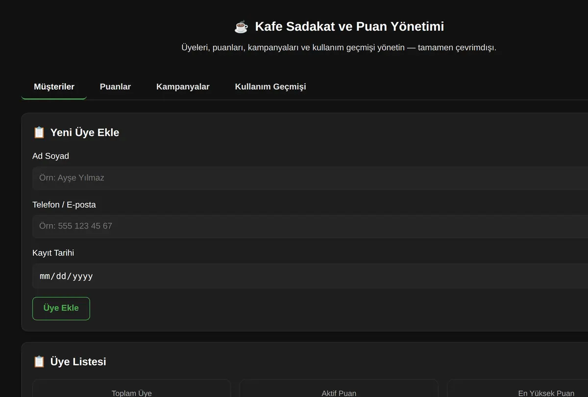 Kafe Sadakat Yönetimi: Puan & Kampanya ekran görüntüsü