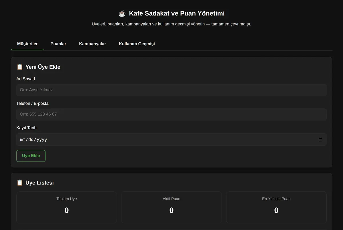 Kafe Sadakat Yönetimi: Puan & Kampanya ekran görüntüsü 2