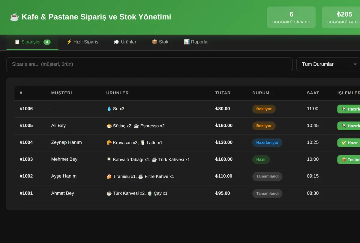 Fırın & Pastane Sipariş Yönetimi Aracı ekran görüntüsü