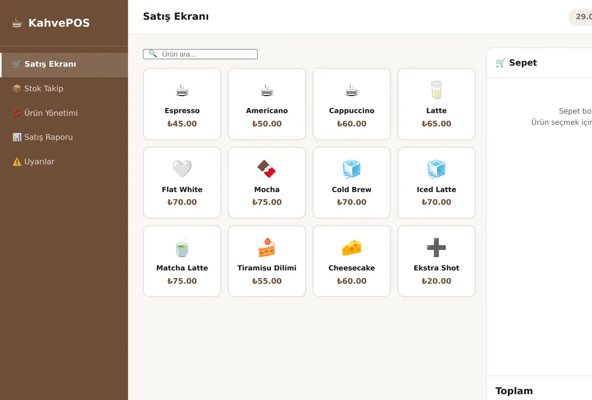 Kahve Dükkanı POS & Stok Takip Sistemi ekran görüntüsü