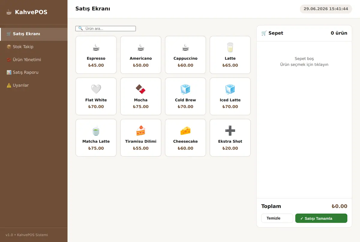 Kahve Dükkanı POS & Stok Takip Sistemi ekran görüntüsü 2
