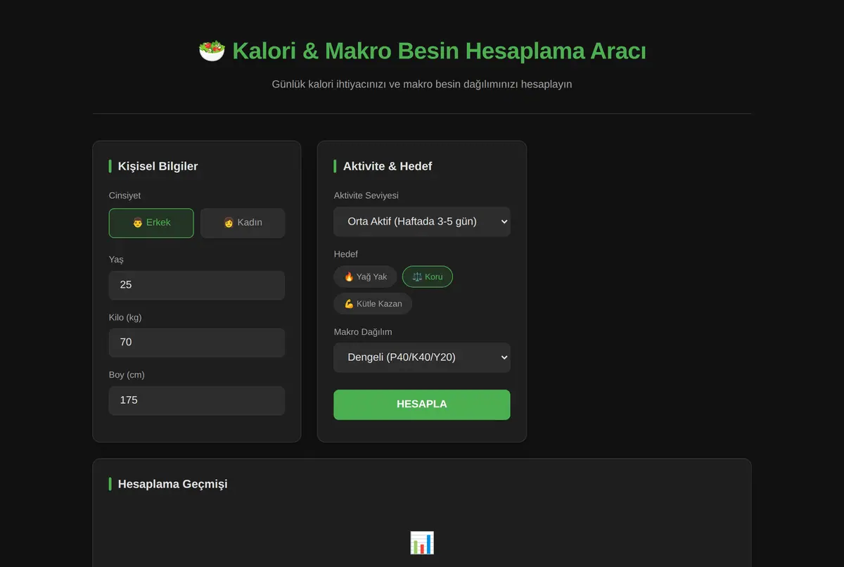 Kalori & Makro Besin Hesaplama Aracı ekran görüntüsü 2