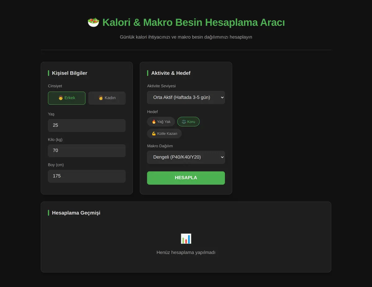 Kalori & Makro Besin Hesaplama Aracı ekran görüntüsü 3
