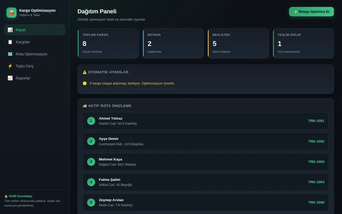Kargo Dağıtım Optimizasyon & Takip Programı ekran görüntüsü
