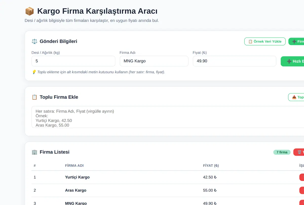 Kargo Firma Karşılaştırma Aracı - En Uygunu Bul ekran görüntüsü