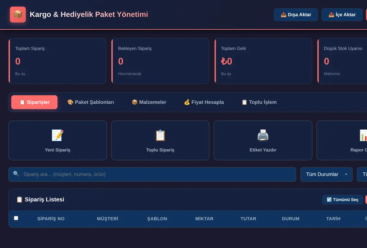 Kargo & Hediyelik Paket Yönetimi Aracı ekran görüntüsü