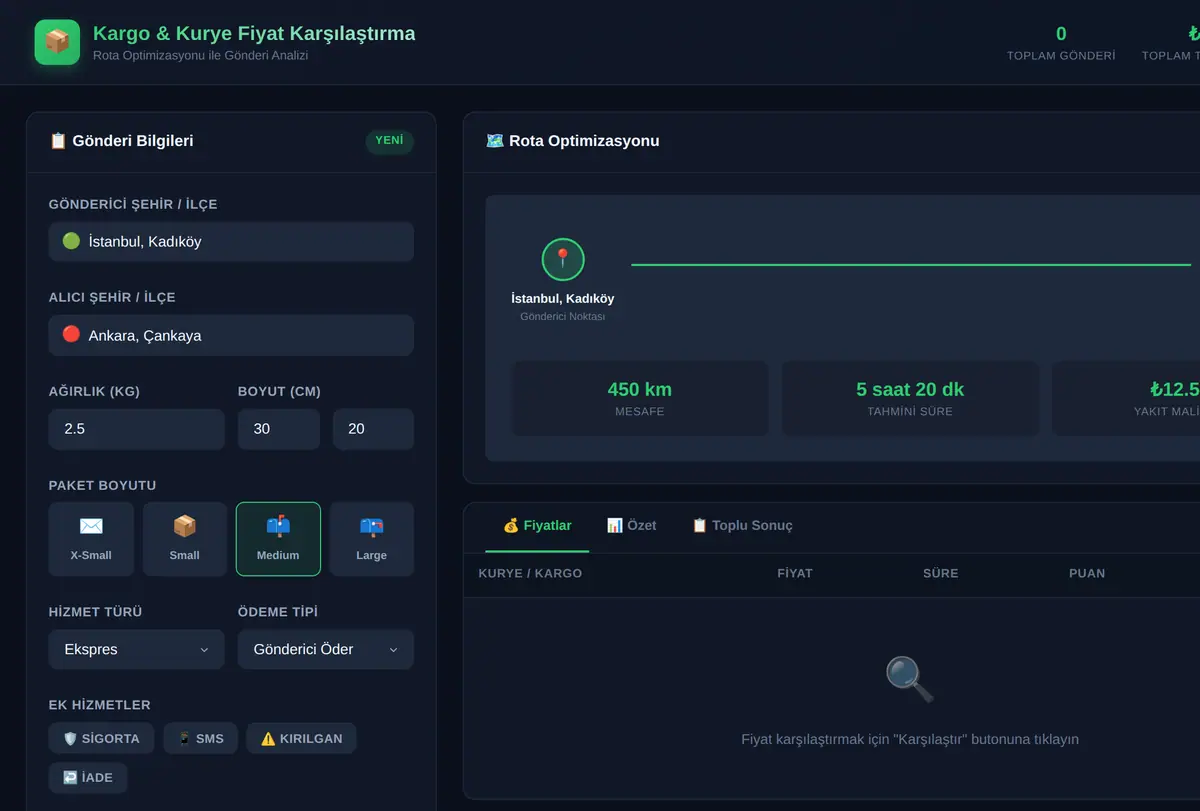 Kargo & Kurye Fiyat Karşılaştırma ve Rota Optim ekran görüntüsü