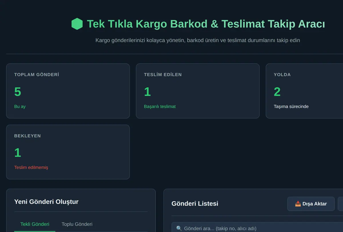 Tek Tıkla Kargo Barkod & Teslimat Takip Aracı ekran görüntüsü