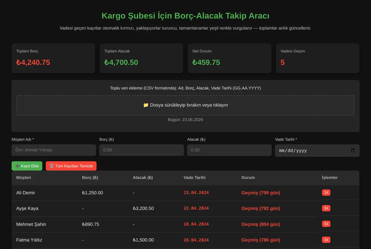 Kargo Şubesi İçin Borç-Alacak Takip Aracı ekran görüntüsü 2
