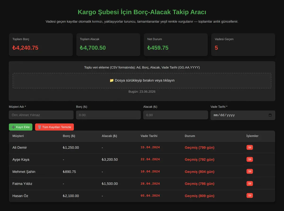 Kargo Şubesi İçin Borç-Alacak Takip Aracı ekran görüntüsü 3