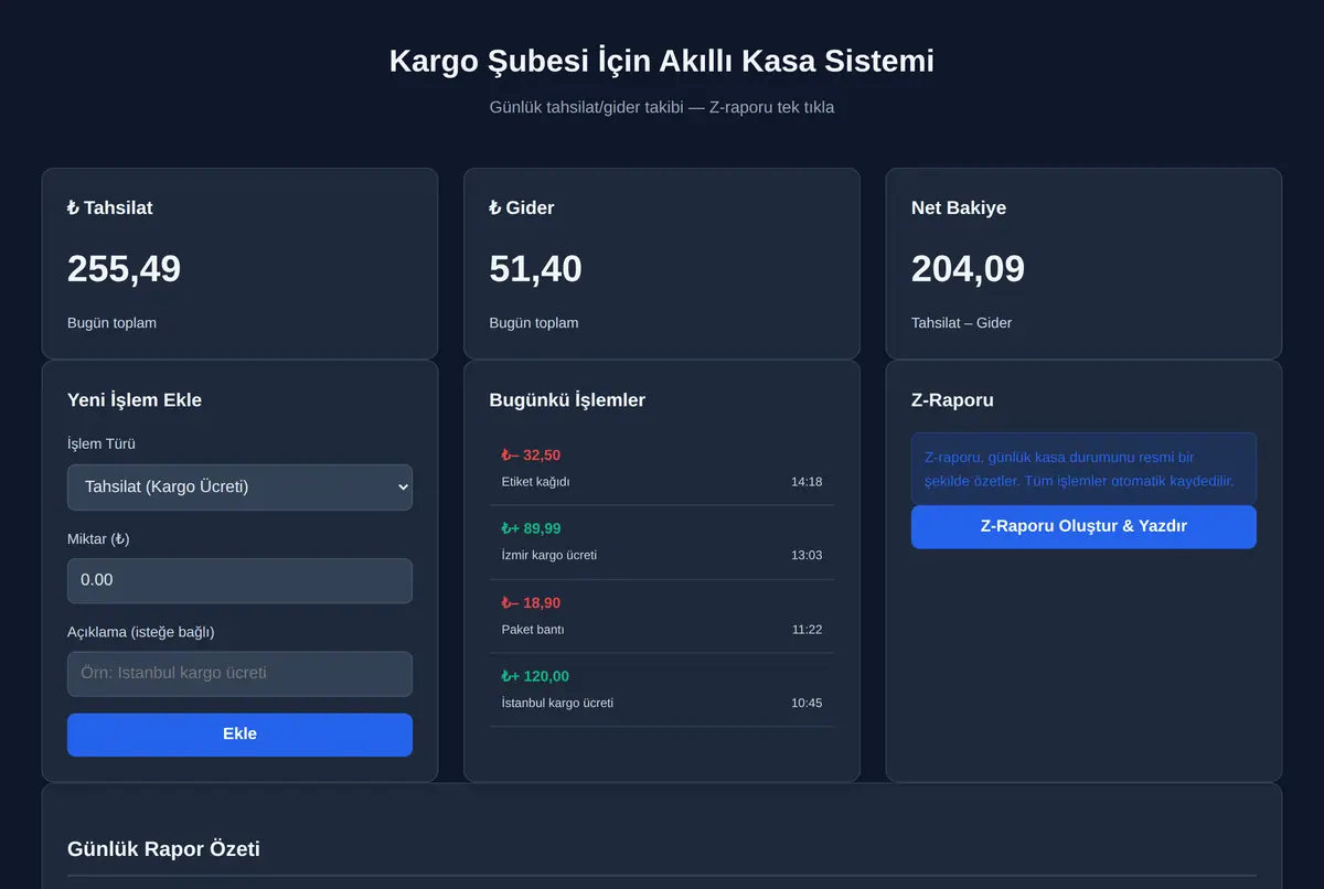 Kargo Şubesi İçin Akıllı Kasa Sistemi ekran görüntüsü 2