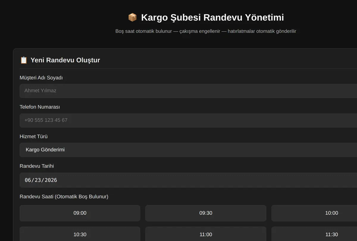 Kargo Şubesi Randevu Yönetimi ekran görüntüsü