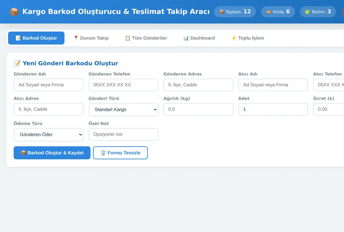 Kargo Barkod Oluşturucu & Teslimat Takip Aracı ekran görüntüsü