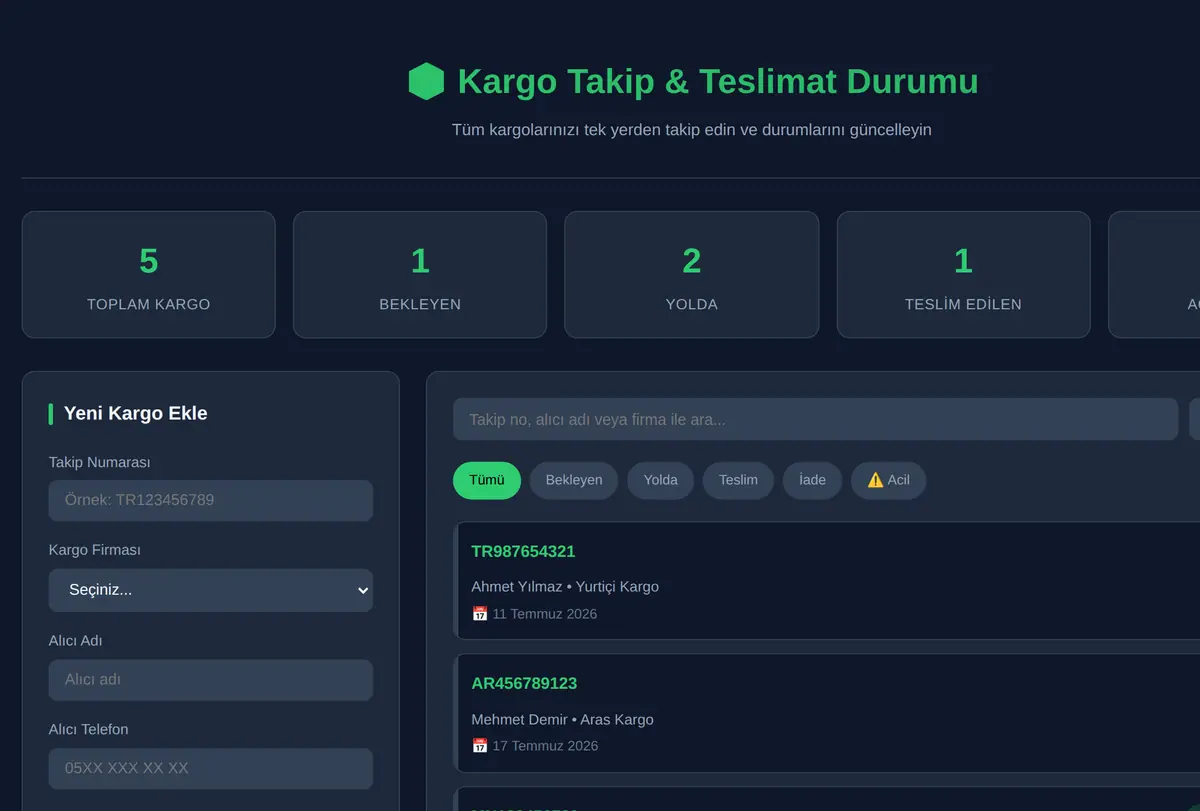 Kargo Takip & Teslimat Durumu Güncelleme Sistemi ekran görüntüsü