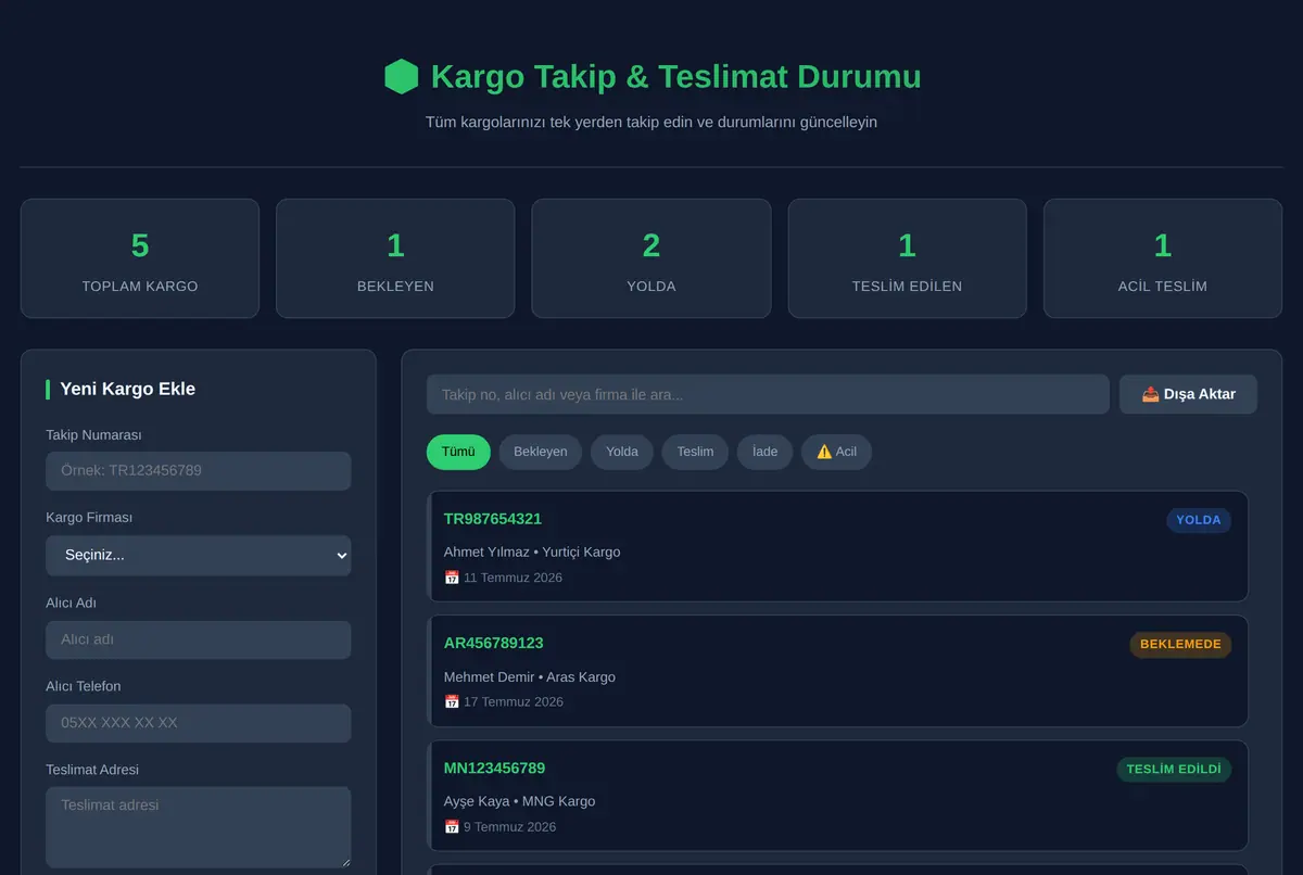 Kargo Takip & Teslimat Durumu Güncelleme Sistemi ekran görüntüsü 2