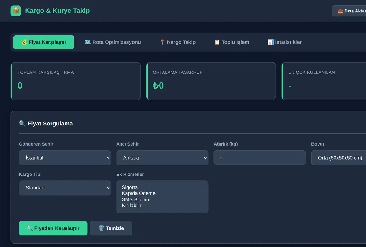 Kargo & Kurye İçin Fiyat ve Rota Takip Sistemi ekran görüntüsü