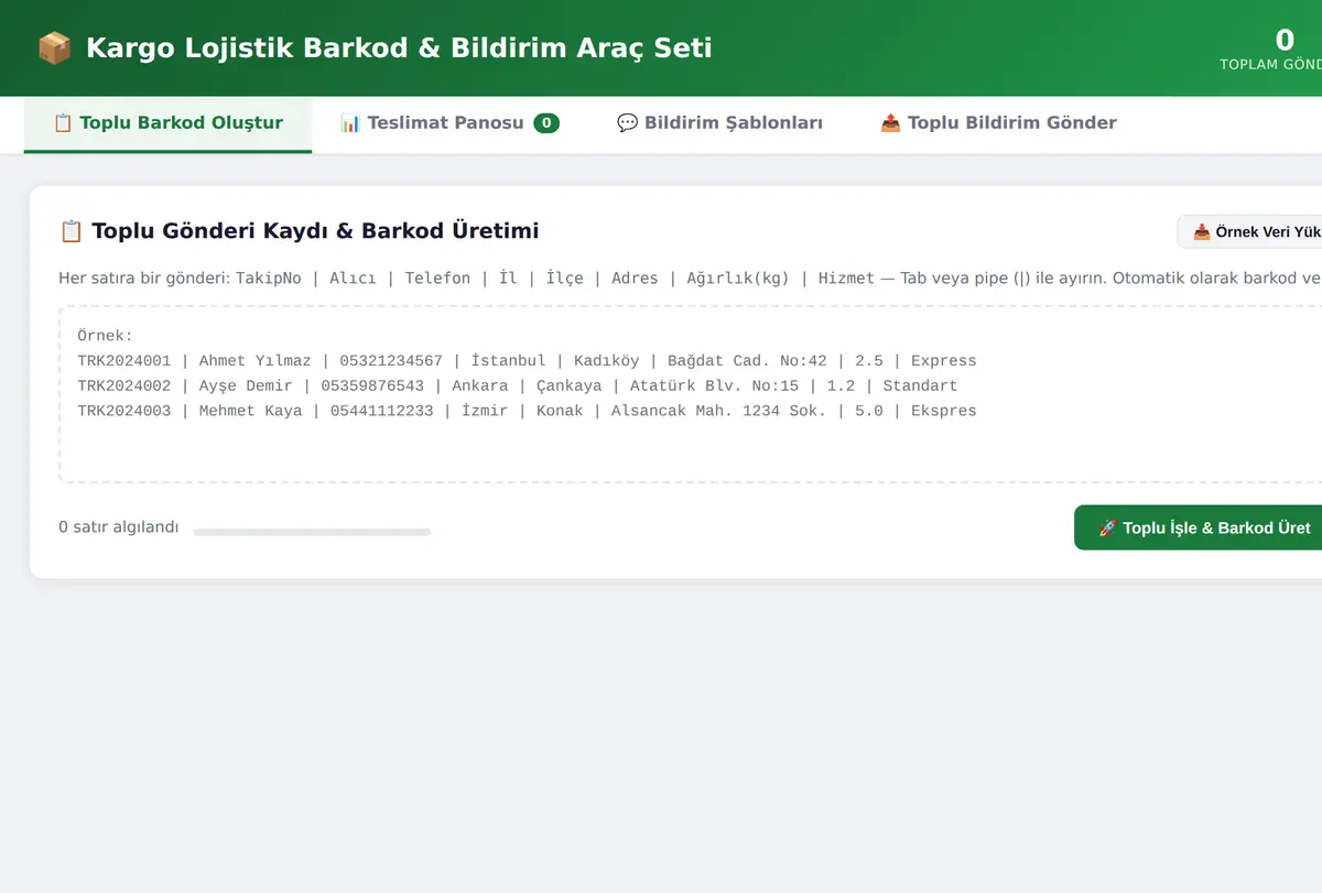 Kargo Lojistik Barkod & Bildirim Araç Seti ekran görüntüsü