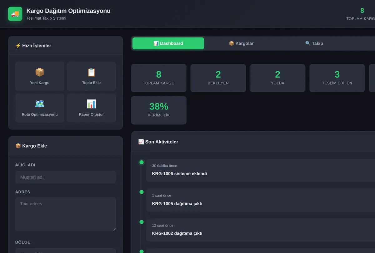 Kargo Dağıtım Optimizasyonu & Teslimat Takip ekran görüntüsü