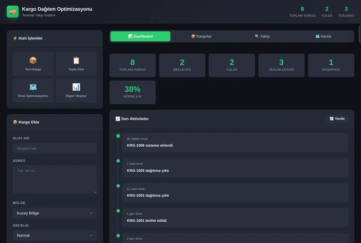 Kargo Dağıtım Optimizasyonu & Teslimat Takip ekran görüntüsü 2