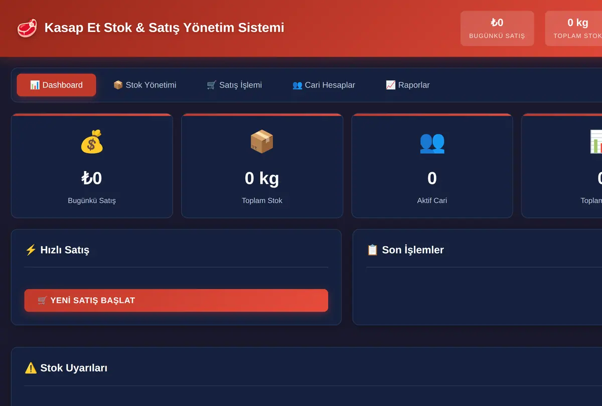 Kasap Et Stok & Satış Yönetim Sistemi ekran görüntüsü