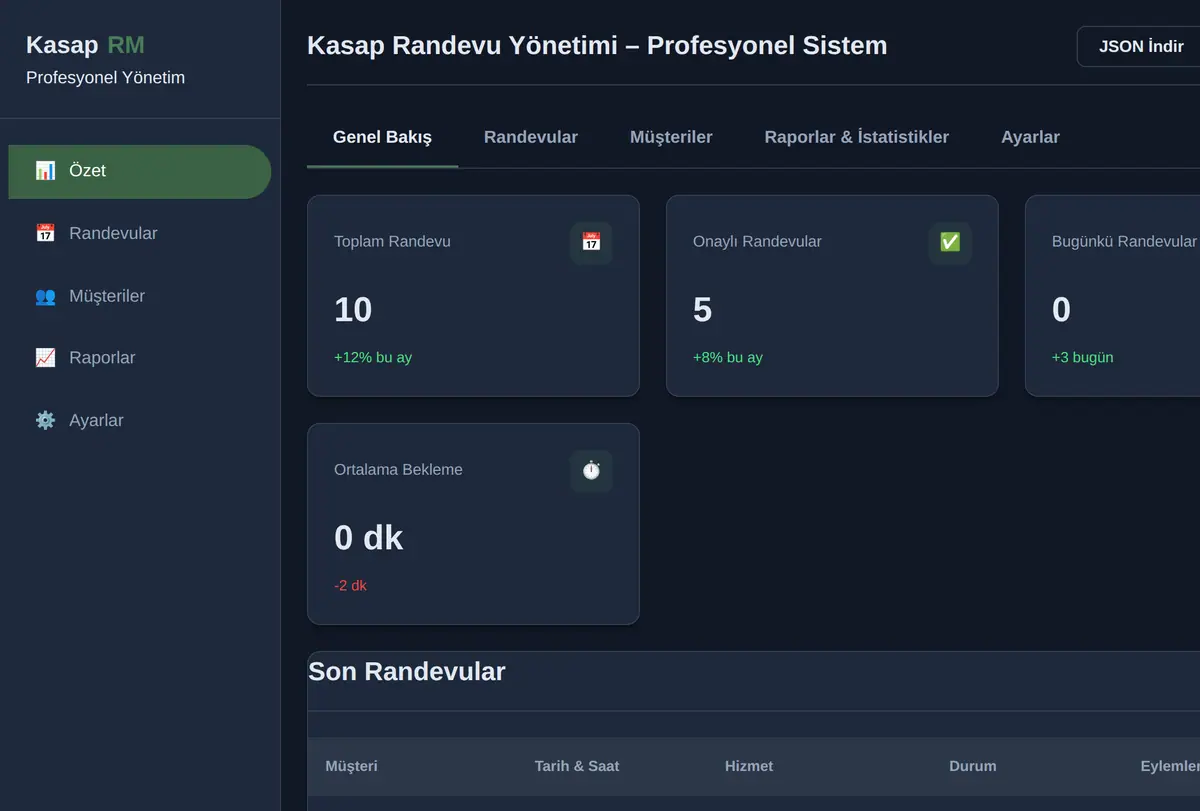 Kasap Randevu Yönetimi - Profesyonel Sistem ekran görüntüsü